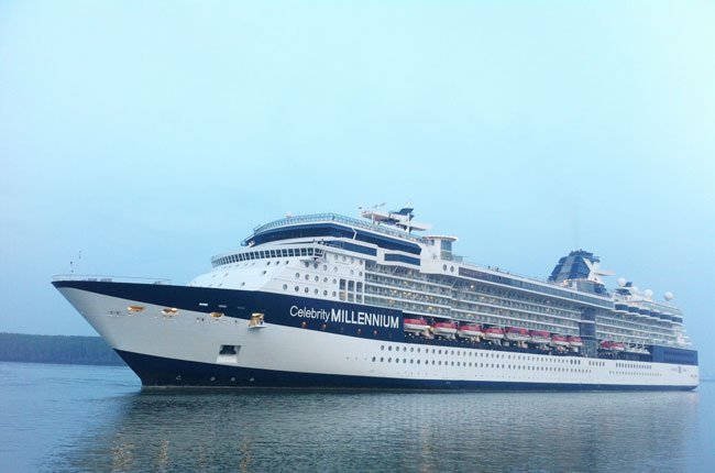 Luxury cruise liner docks at Hon Gai port 