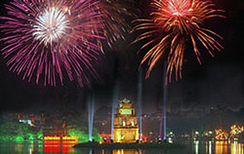 Fireworks over Red River on Lunar New Year’s Eve