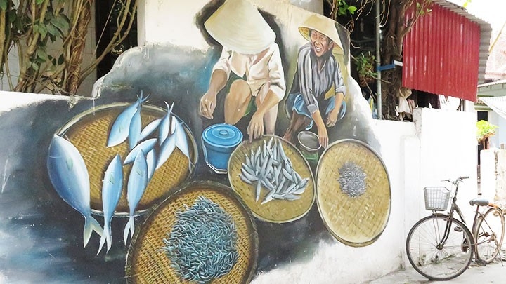 Colourful mural paintings in fishing village