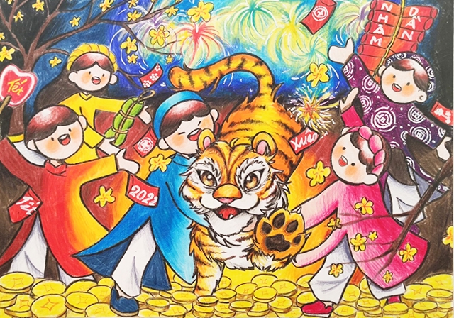 Children's Tet paintings celebrate New Year