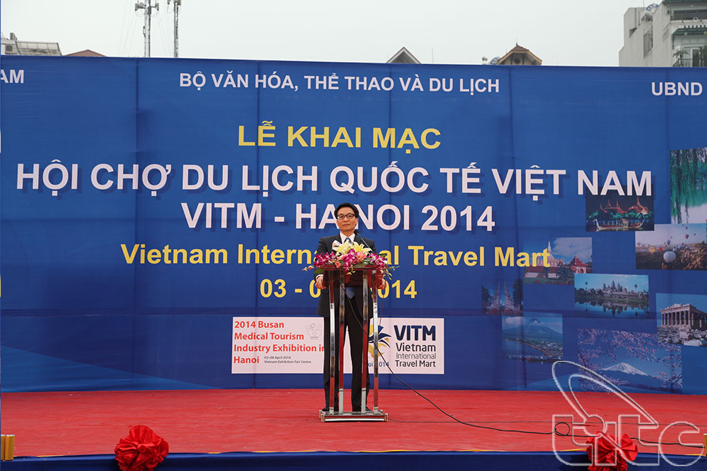 Ông Vũ Đức Đam, Phó Thủ tướng Chính phủ nước CHXHCN Việt Nam, Trưởng ban chỉ đạo Nhà nước về Du lịch phát biểu tại Lễ Khai mạc Hội chợ Du lịch Quốc tế Việt Nam - VITM Hà Nội 2014