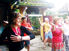 Performing martial arts in Hoi An