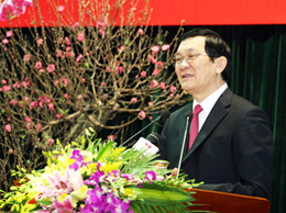 Chủ tịch nước Trương Tấn Sang thăm và chúc Tết Bộ VHTTDL 