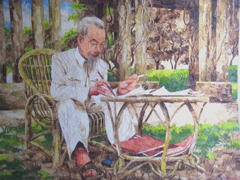 Plus grand tableau vietnamien en feuilles mortes du Président Hô Chi Minh